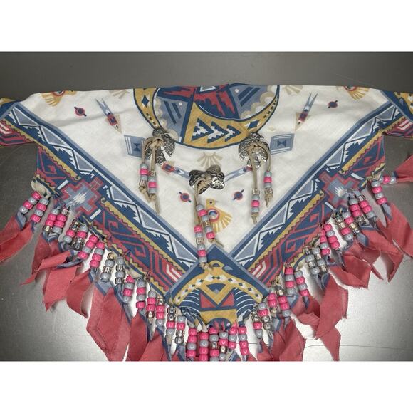 Vintage Concho Fringed Beaded Scarf Bandana Neck Wrap SouthWestern Pink - Picture 1 of 5